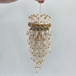 Vintage Chandelier Christmas Tree Decoration Gold Clear Beaded Ornament